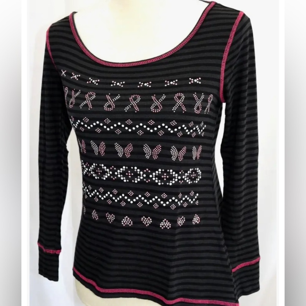 Style & Co.  top Black Pink Embellished with Hearts Butterflies small st…